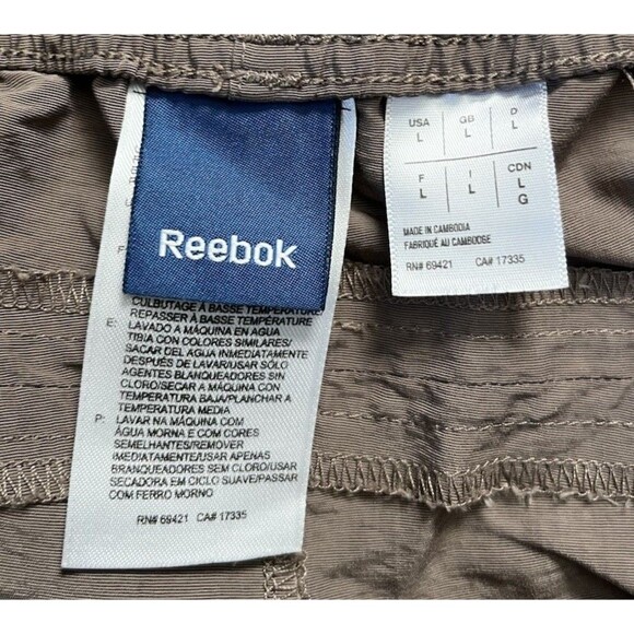 Reebok Athletic Cargo Brown Shorts 100% Nylon Drawstring Mens Size Large - Picture 9 of 10